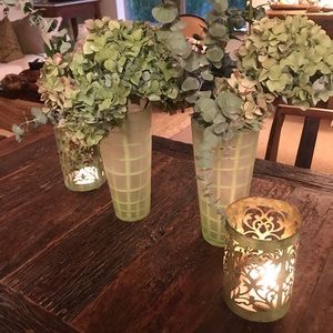 PAIR of green mouth blown Italian plaid vases